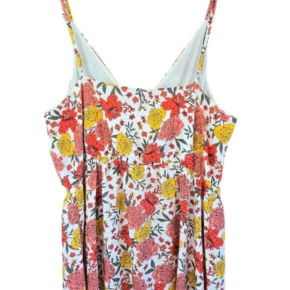 LOFT Floral Midi Dress Faux Wrap Ruffle Adjustable Straps Elastic Waist Large - Picture 4 of 10